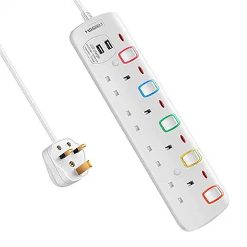 

Uk Plug Power Strip with Cable with USB, 4 Way UK Sockets 2 USB Charging Ports 1.8M(Including Sockets) Individually Switc