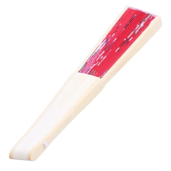 

New Fabric Chinese Style Flower Pattern Dancing Folding Held Hand Fan Red