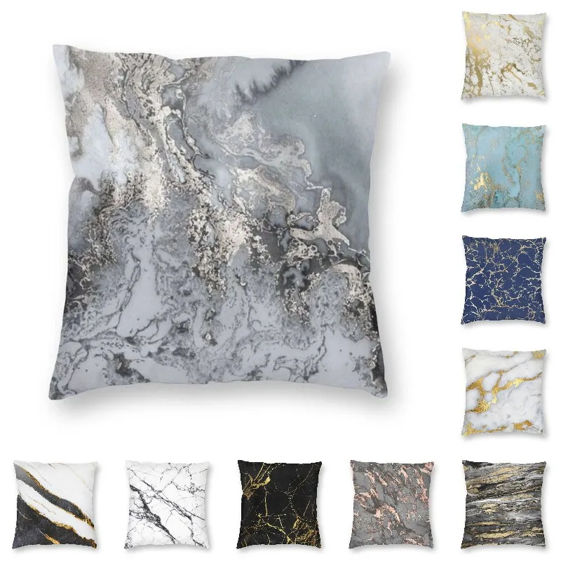 

Blue And Gold Marble Texture Cushion Cover Print Geometric Abstract Pattern Throw Pillow Case for Sofa Pillowcase Decoration