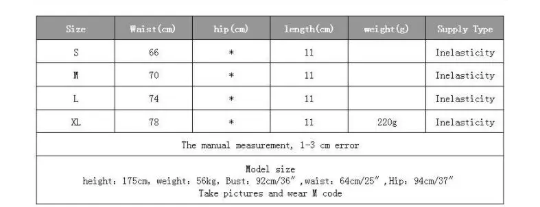 SIZE TABLE