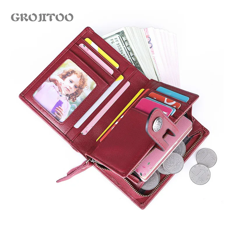 

GROJITOO New Top Leather Lady's Purse Fashion Short Large Capacity Women Wallet Two Fold Soft Leather Card Purse Female Coin Bag