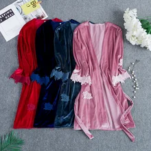 FZSLCYIYI комплект из 4 предметов, Одноцветный велюровый банный халат с подушечкой на груди, ночная рубашка с длинными рукавами, домашняя одежда, одежда для сна, бархатный пижамный комплект