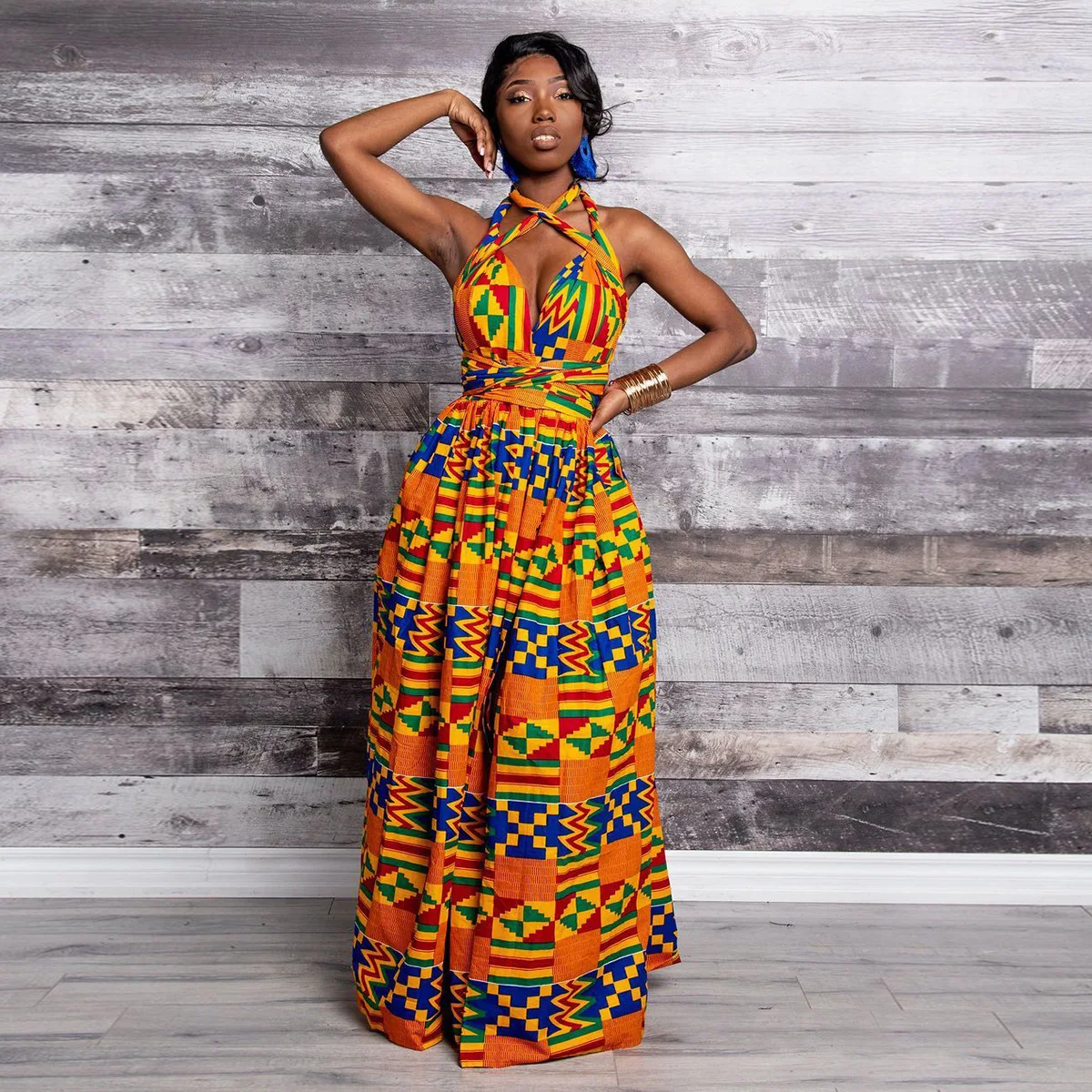 Longue robe africaine wax pour femmes 50
