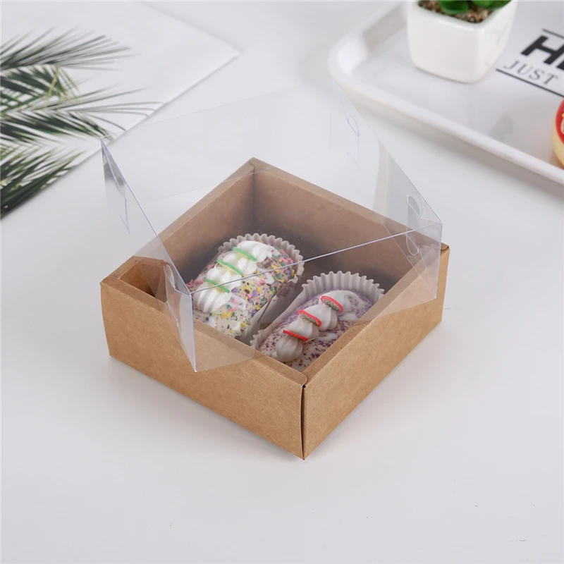 StoBag 10 шт. пирожное печенье коробка из крафт бумаги с прозрачной крышкой пончик