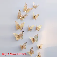 12Pcs 3D Hollow Muurstickers Vlinder Koelkast Voor Thuis Decoratie Mariposas Decorativas Muur Decor Декор Для Дома Для Дома(China)