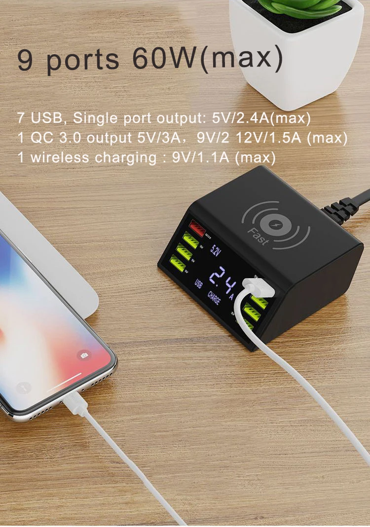 60 Вт USB зарядное устройство для телефона iPhone samsung Xiaomi 10 Вт Qi Беспроводное зарядное устройство QC Быстрая зарядка 3,0 Быстрая зарядка многоразъемное зарядное устройство USB