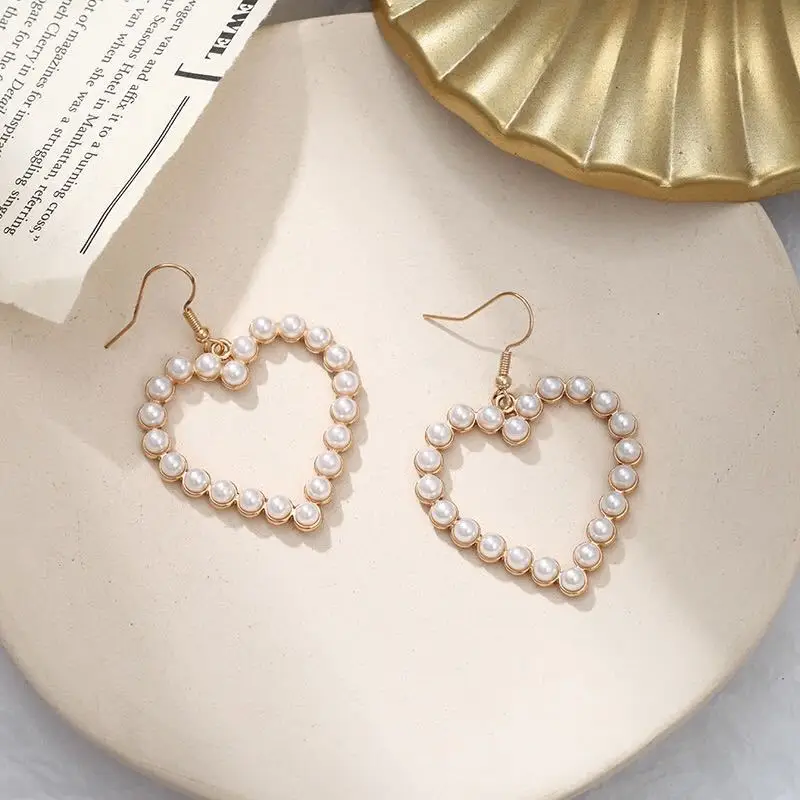 Dangle Earrings Pearl Earrings Drop Earrings Jewelry Vintage Pearl Love Heart Dangle Earrings