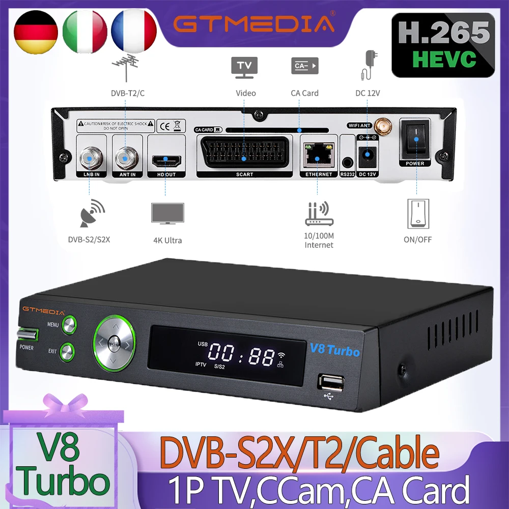 GTMEDIA V8 Turbo DVB-S2X/T2/C приемник спутникового ТВ 1080P цифровой декодер тюнер M3U H.265 HEVC 10