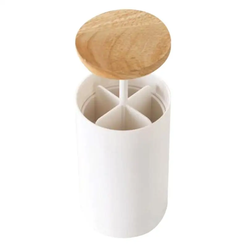 Wooden Cover Toothpick Holders Plastic Modern Press Automatic Household Table Simple White Cotton Swabs Storage Box
