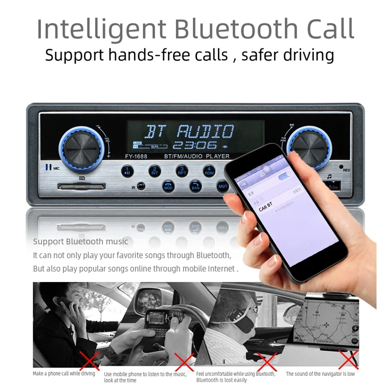 Автомобильный MP3-плеер, автомагнитола 1 DIN Bluetooth стерео аудио fm-приемник цифровой медиаплеер 4x60 Вт FM Поддержка IOS/Android телефон 5 В