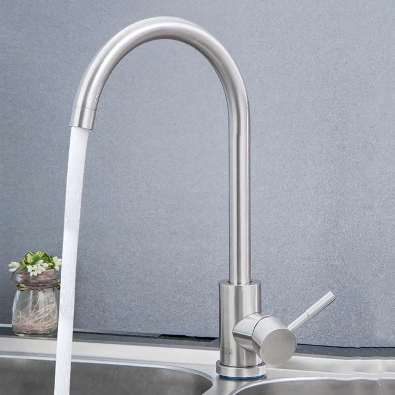 

304 Stainless Steel Faucet Kitchen Faucet Hot And Cold Single-Spinning Sink Faucet Kitchen Sink Brushed