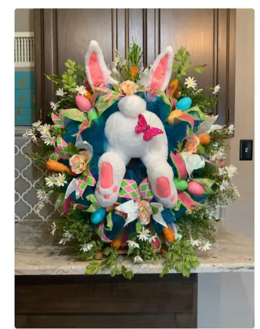 Easter Rabbit Wreath Decor for Front Door Thief Bunny Butt with Ears Wall Decor