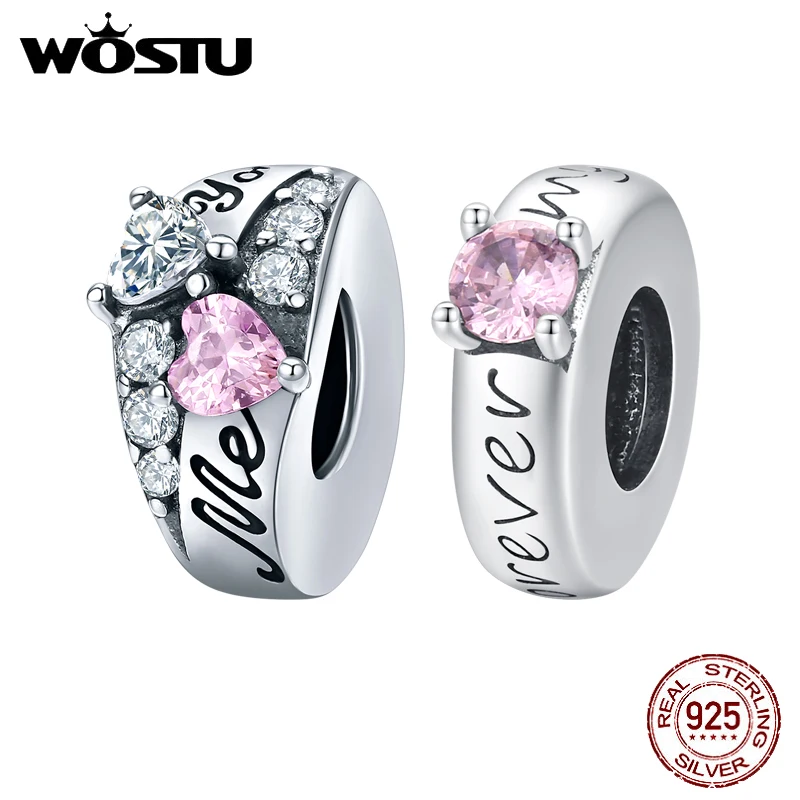 

WOSTU Original 925 Sterling Silver Valentine Gift Love Spacer Charms Dazzling Zircon fit Women Bracelets DIY Jewelry Making C283