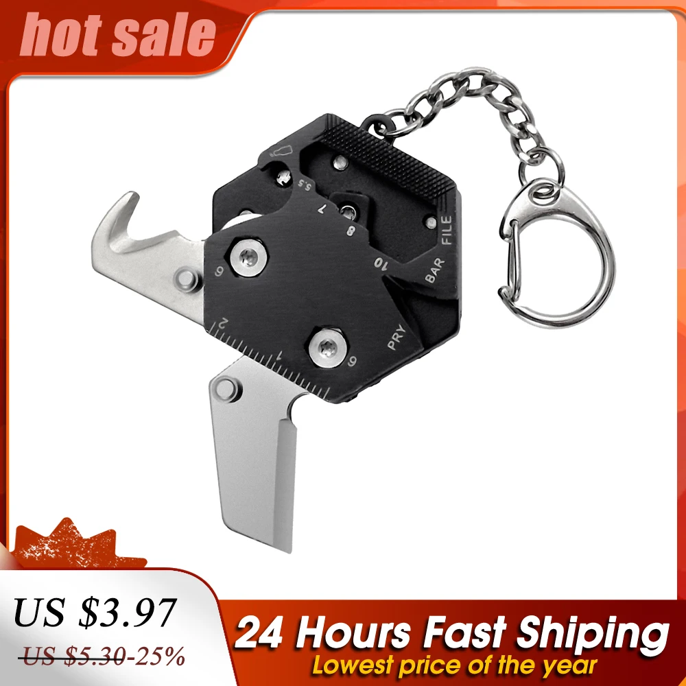 10pcs 6 en1 Utili Keychain Bolsillo Plegable Multi Herramienta Acero Inoxidable