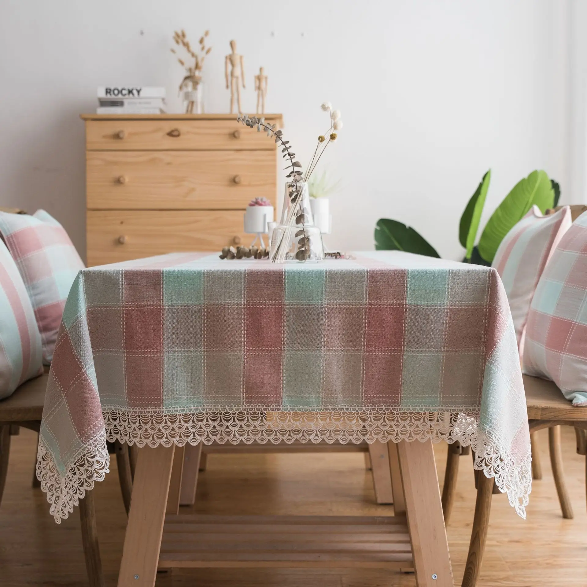 Waterproof Plaid Table cloth Imitation Cotton Linen  Princess Pink Lace Tablecloth Coffee Table Cover lace tablecloth Kitchen