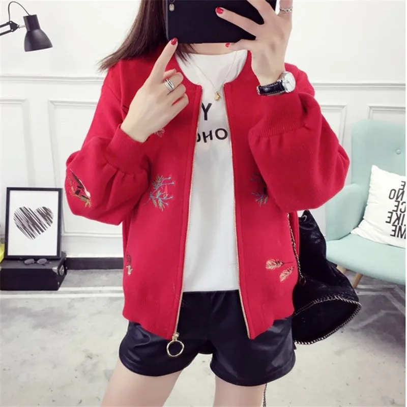 65621 red Neploe/женские свитера с цветочной вышивкой; Новинка года; Модные женские кардиганы в Корейском стиле; осенний вязаный свитер с длинными рукавами; 65621 - Цвет: 65621 red
