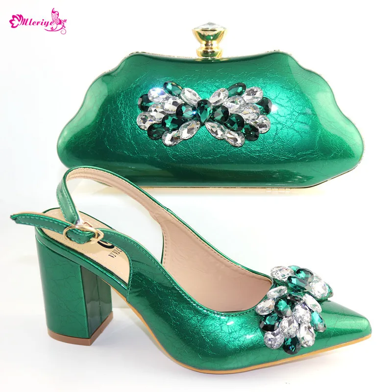 

Italian Matching Shoes and Bag Set African Wedding Shoe and Bag Set Italy Deep Green Color Summer Women High Heels Sandal Shoes