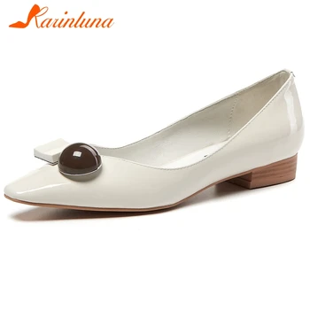 

KARINLUNA Fashion Brand Lady Low Heel Casual Pumps Spring Genuine Leather Square Toe Slip On Pumps Women Shoes Woman