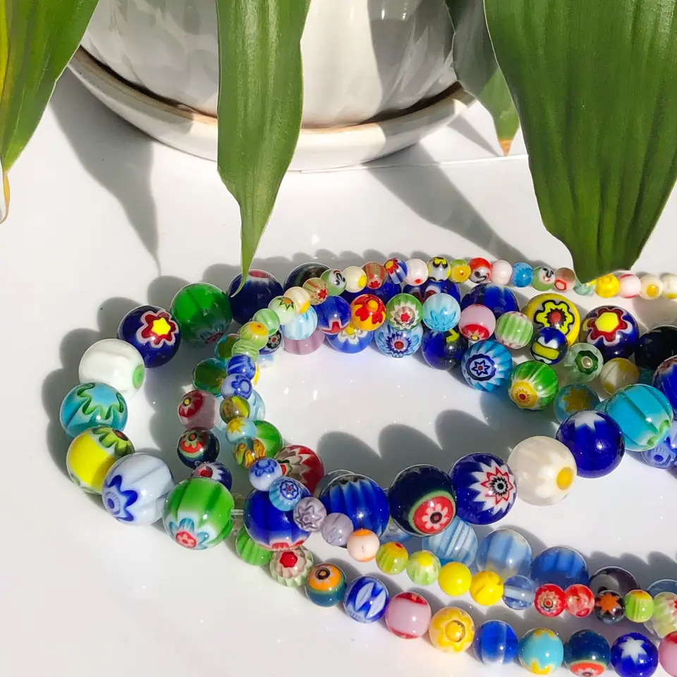 Perla Di Murano Con Fiori - Argento 925 E Vetro Bianco Panna | Per Bracciali E Gioielli Artigianali