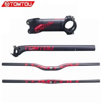 

TOMTOU 3K Carbon Handlebar Stem Seatpost (Setback 20mm) Mountain Bike Bars Sets Bicycle MTB Parts Red Matte - TR2T43