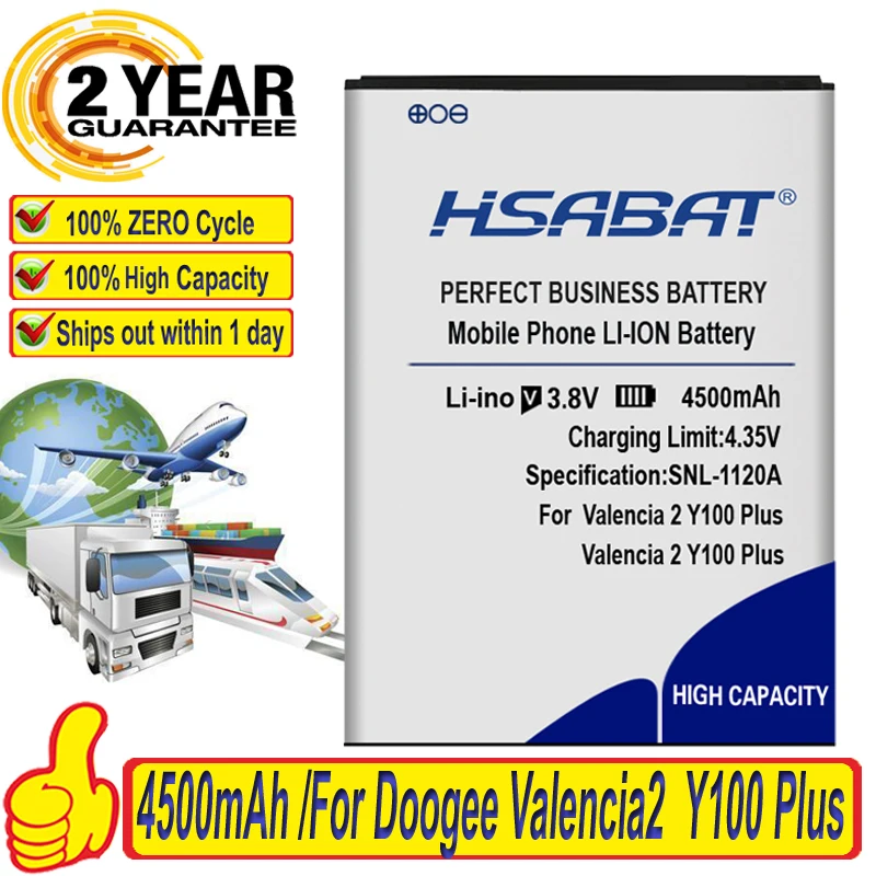 HSABAT 100% New Top Brand 4500mAh Battery for Doogee Valencia2 Valencia 2 NOVA Y100 Plus Batteries | Мобильные телефоны и