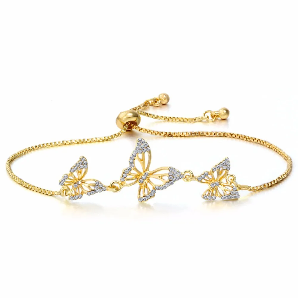 

2020 Trendy Tiny Cubic Zirconia Crystal Butterfly Bracelet Luxury Stone Adjustable Bracelet For Women Jewellery