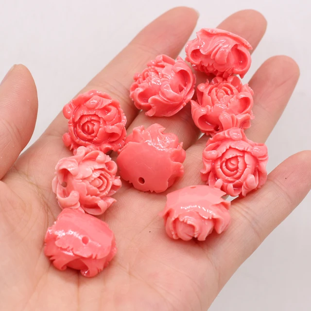 10pcs 20mm Pink Rose Flower Coral Beads Carved Crafts Coral Loose