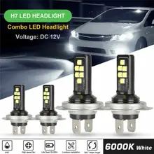 H7 h4 combo led kit farol lâmpadas h4 h7 led nevoeiro carro alto baixo feixe 60w 52000lm 6000k kit farol do carro lâmpada txtb1