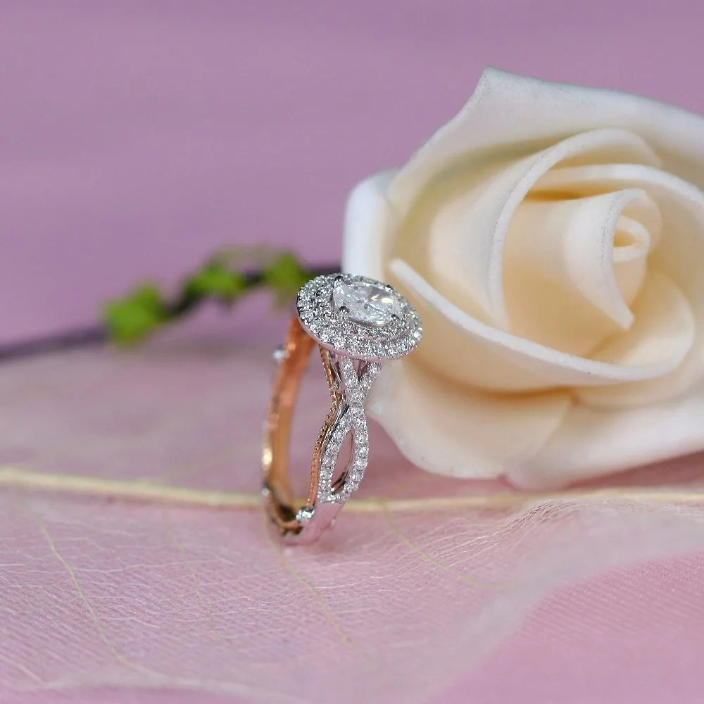 Doveggs Lab Created CVD кольцо с бриллиантами 14 к белое и розовое золото 0.8CT центр 4,5x6 мм DEF Цвет Овальный обручальное кольцо для женщин