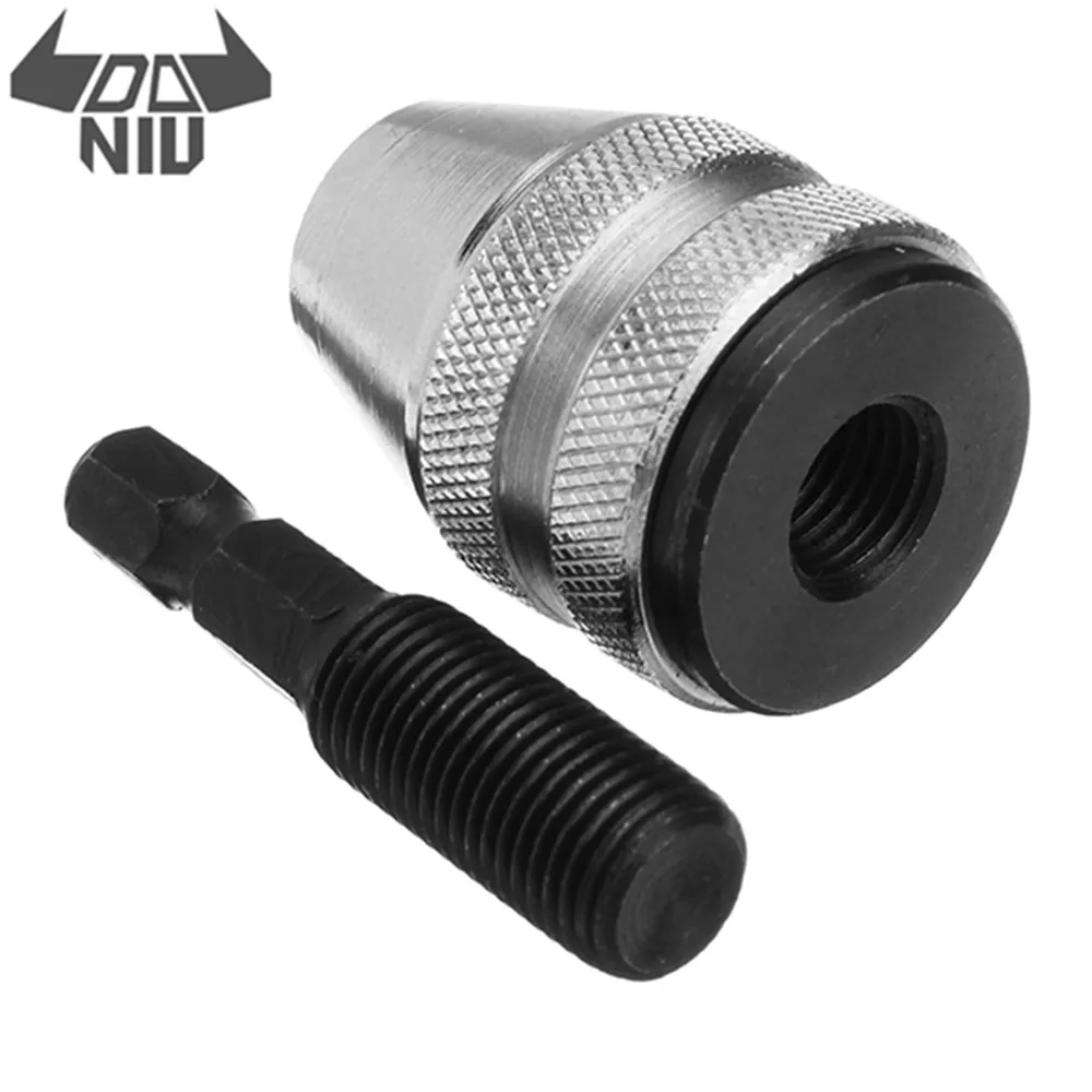 

DANIU 0.5-8mm Keyless Chuck 3 Jaw Drill Adapter 1/4 Inch Hex Shank Nickel Plating Drill Chuck Tool