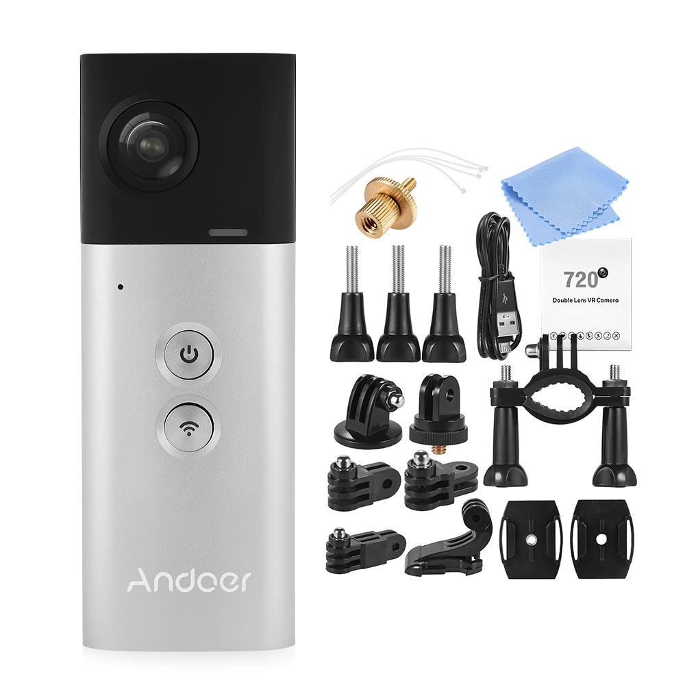 Andoer A360I ручная 360 камера панорамная WiFi 360 Видеокамера экшн Спортивная камера двойной 200D Сферический Объектив 1920*960 Full HD