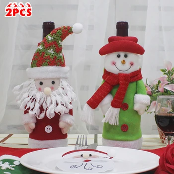 

2pcs Santa Decor Set Christmas Birthday Thanksgiving Wine Bottle Cover