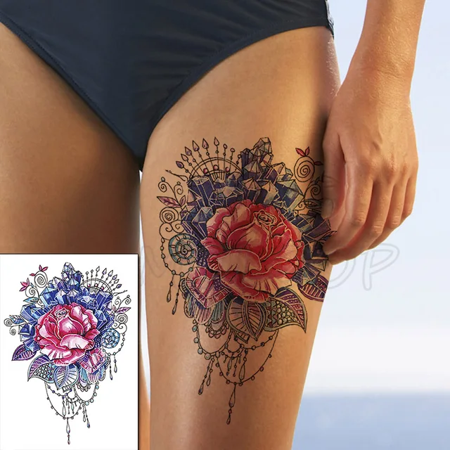 Temporary Tattoo Stickers Rose Sapphire Red Flower Fake Tatto Waterproof  Tatoo Back Leg Arm Belly Big Size For Women Men Girl - Temporary Tattoos -  AliExpress