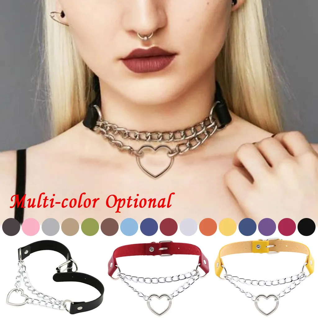 Женское Ожерелье ошейник из металла в форме сердца ожерелье бондаж многослойная