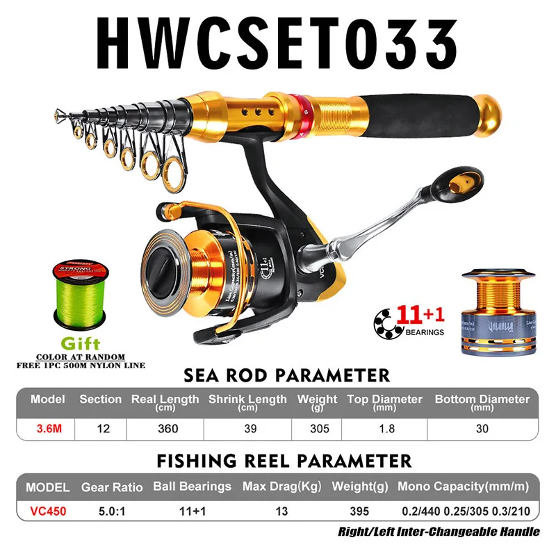 Carretel de Pesca e Linha de Peixes Vara de Pesca Vara de Pesca com 12bb Hot! Telescópica Carbono Carpa Viagem Rock Spinning Carretel Conjunto Combinação Kit