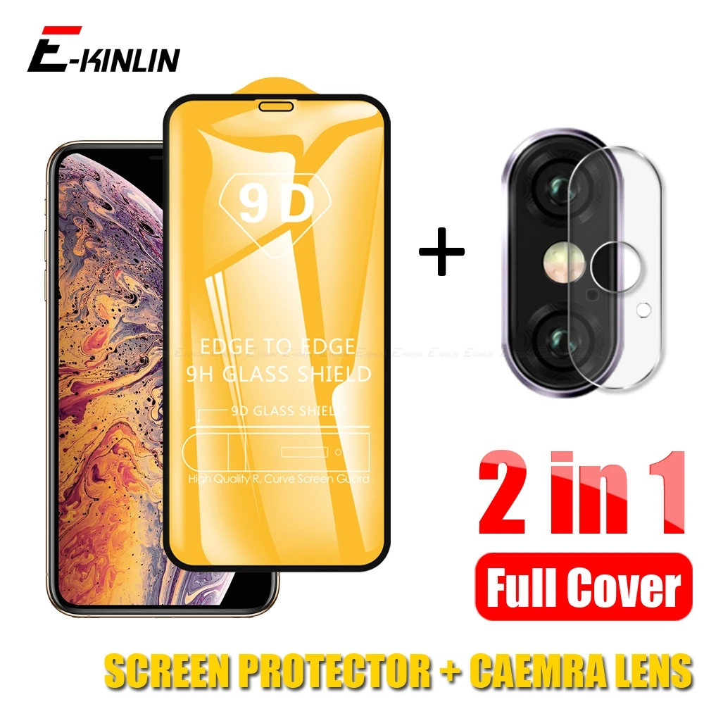 2 в 1 защита экрана из закаленного стекла для iPhone 11 Pro XS Max XR X 8 7 6 6S Plus пленка для объектива камеры полное покрытие 9D стекло