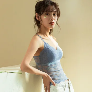 

Lace Camisole Women's Anti-Exposure Wrap-around Non-Steel Ring Underwear with Chest Pad Sexy U-Back Tube Top Tops
