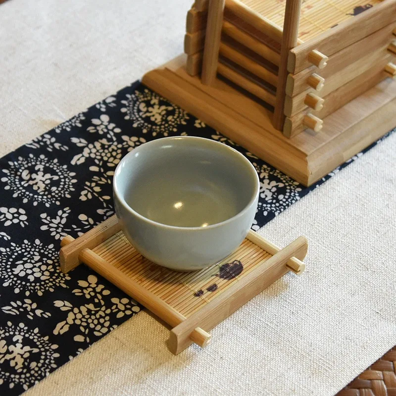 1set Heat Insulation Saucer Bamboo Tea Cup Mat Trays Coaster Kitchen Accessories Placemat Cup Holder Dish Pot Pads