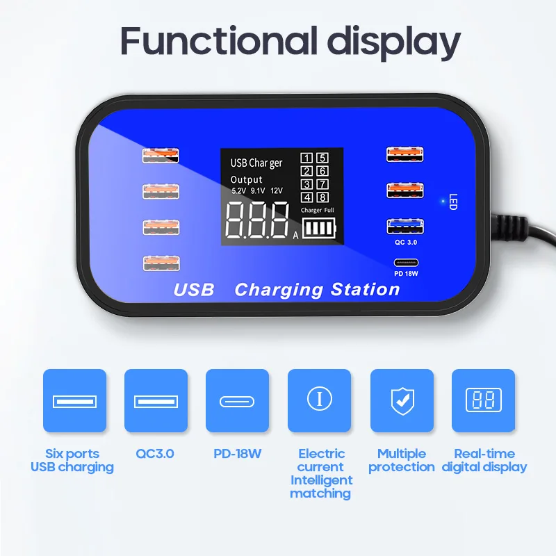 8 Порты и разъёмы USB Зарядное устройство концентратор Quick Charge 3 0 светодиодный