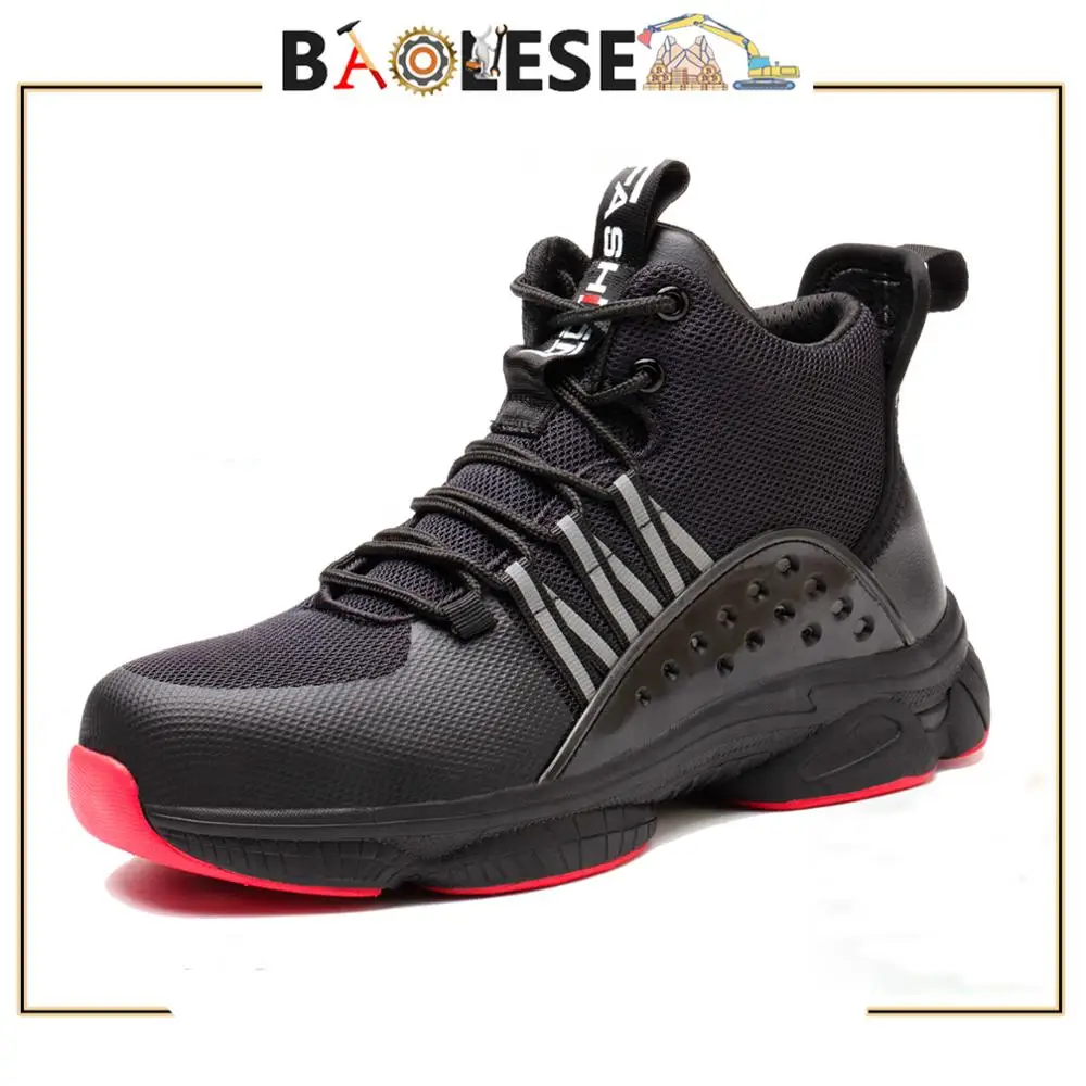 

BAOLESEM Safety Shoes Man Indestructible Shoes Work Safety Shoes Anti-smashing Steel Cap Toe Labor Shoes Breathable Mesh Vamp