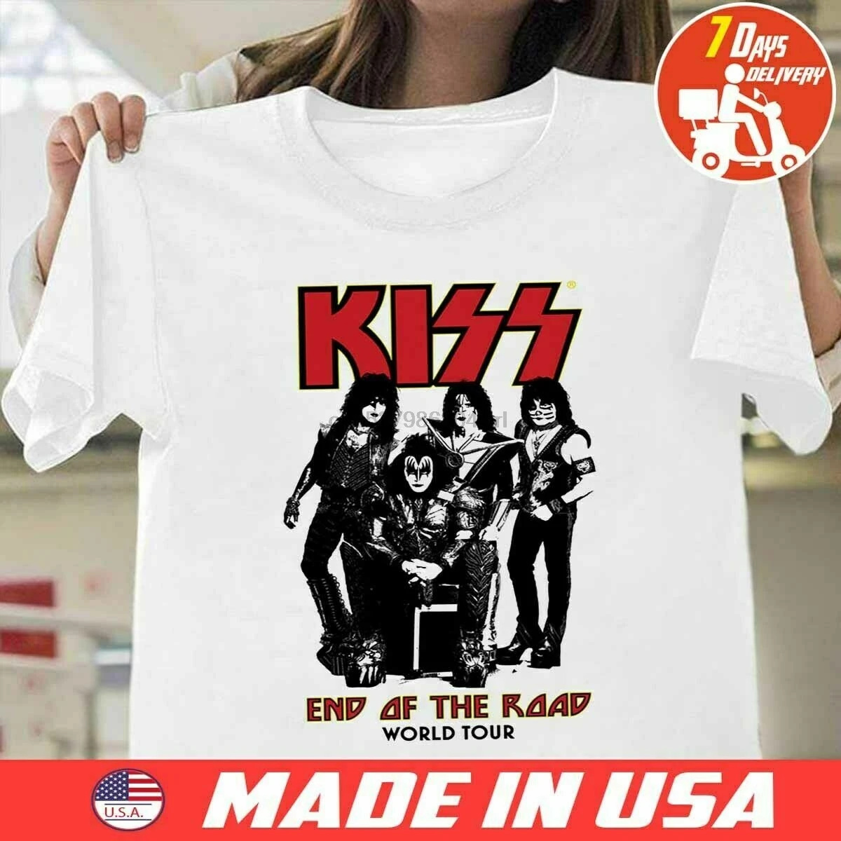 Футболка Kiss Band Rock End of The Road World Tour 2019 белая размеры от S до 5XL | Мужская одежда