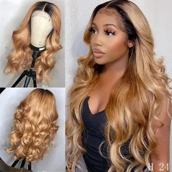 

1B/27 Ombre Color Honey Blonde 13*4 Lace Front Wig Brazilian Loose Wave Remy Human Hair Wigs Density 180% Pre Plucked Bleached