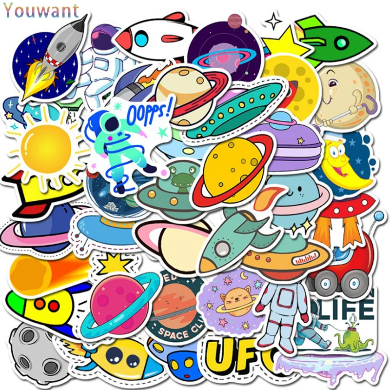 

50Pcs/Pack Space Rocket Aesthetics Cute VSCO Stickers for Laptop Fridge Guitar Luggage Skateboard Kawaii Sticker Decal Kid Toys