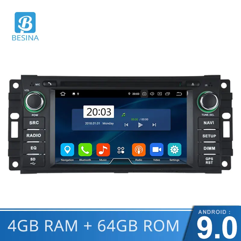 Besina Android 9,0 автомобильный dvd-плеер для Dodge ram 1500 Chrysler Sebring Jeep Compass Commander Grand Cherokee Wrangler gps радио