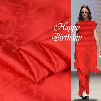 

100cm*114m Red Floral Fabric Retro Jacquard Silk Cotton Charmeuse Fabric For Wedding