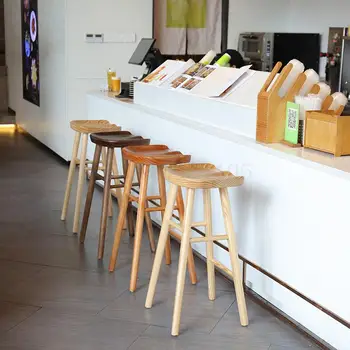 

Northern Europe Light Luxury Bar Chair Bar Solid Wood Household Chair High Stool European Stool Modern Simple Bar Chair Bar Stoo