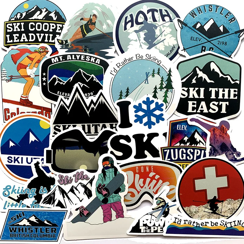 50pcs Outdoor Extreme Sports Skiing Stickers Pack Cartoon Animal Graffiti Fridge 