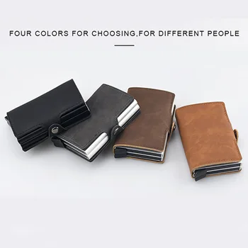 

Vintage Wallet Rfid Blocking Protection Men id Credit Card Holder Leather Cards Case Double Aluminium Alloy Mini Wallet