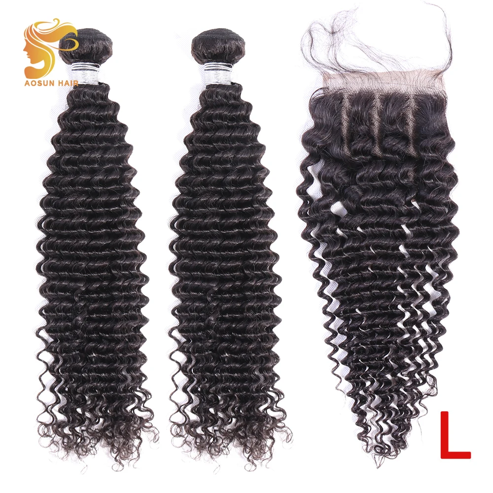 

AOSUN HAIR Brazilian Hair Weave Bundles Curly Hair With Closure 100% Human Hair Extension 8-26inch Natural Color Low Ration Remy