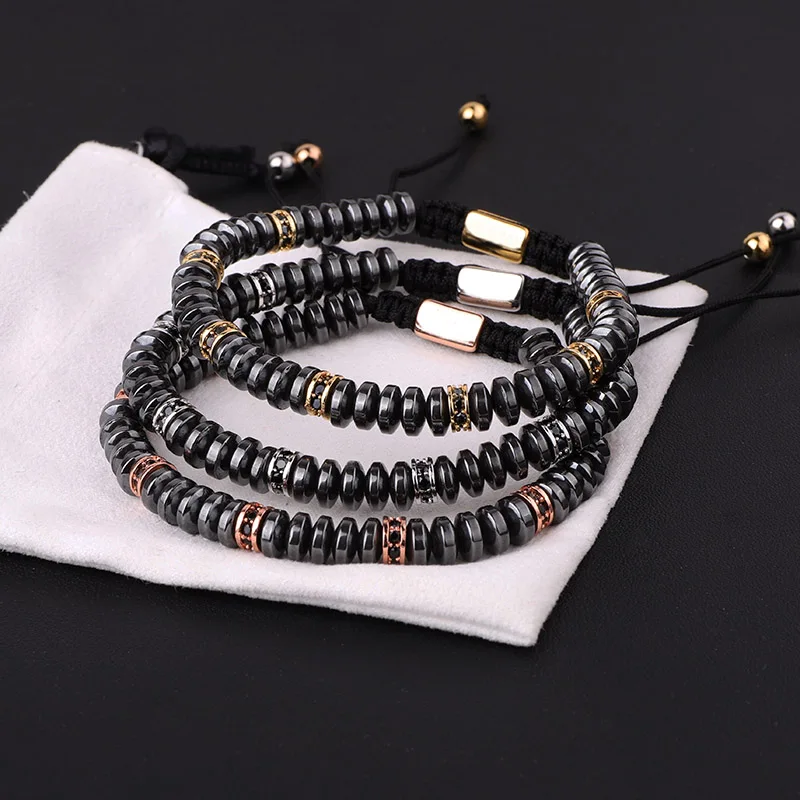 New Design Men Jewelry Hematite Beaded CZ Micro Pave Charms Handmade Macrame Friendship Bracelet Gift - Image 5